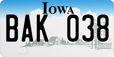 IA license plate BAK038