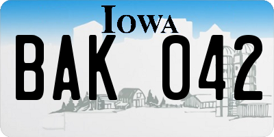 IA license plate BAK042
