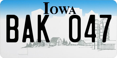 IA license plate BAK047