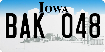 IA license plate BAK048