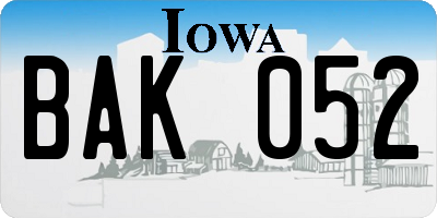 IA license plate BAK052