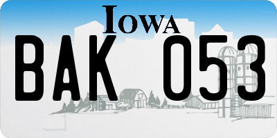 IA license plate BAK053