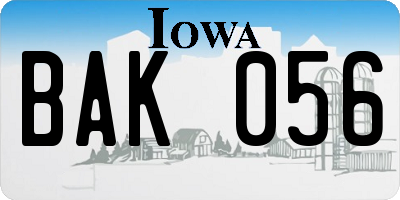 IA license plate BAK056