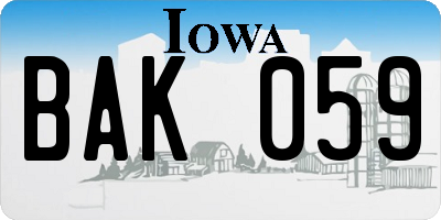 IA license plate BAK059