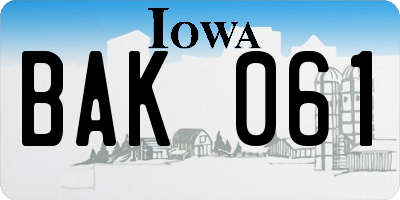 IA license plate BAK061