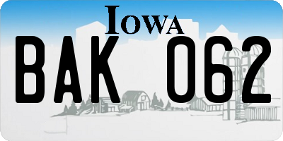 IA license plate BAK062
