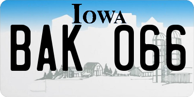 IA license plate BAK066