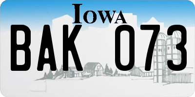 IA license plate BAK073