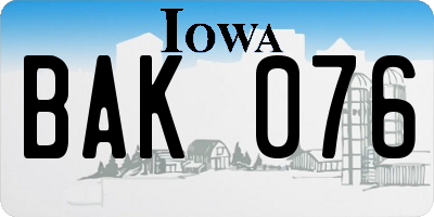 IA license plate BAK076