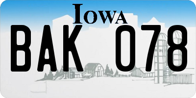 IA license plate BAK078