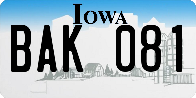 IA license plate BAK081