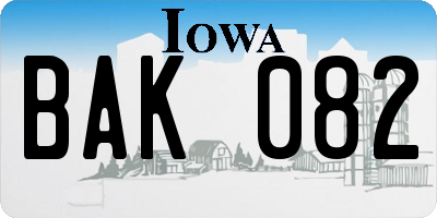 IA license plate BAK082