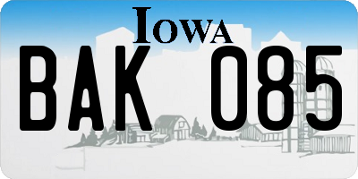 IA license plate BAK085