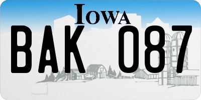 IA license plate BAK087
