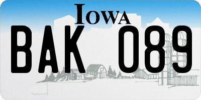 IA license plate BAK089