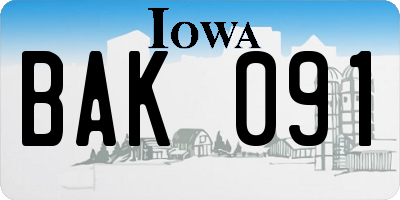 IA license plate BAK091