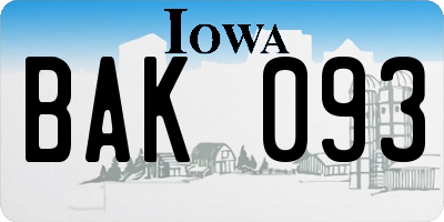 IA license plate BAK093