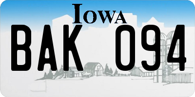 IA license plate BAK094