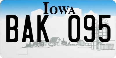 IA license plate BAK095