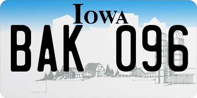 IA license plate BAK096