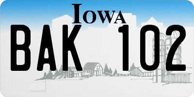 IA license plate BAK102