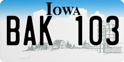 IA license plate BAK103