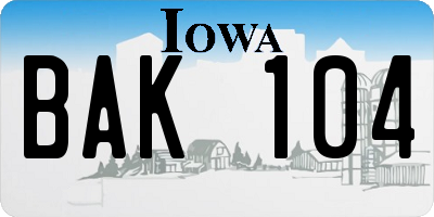 IA license plate BAK104