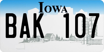 IA license plate BAK107