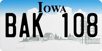 IA license plate BAK108