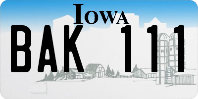 IA license plate BAK111