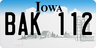 IA license plate BAK112