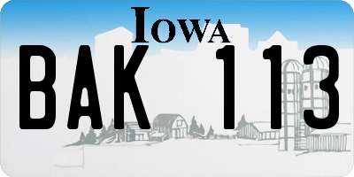 IA license plate BAK113
