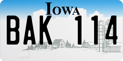 IA license plate BAK114