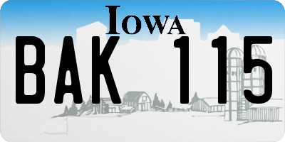 IA license plate BAK115