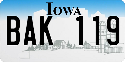 IA license plate BAK119
