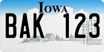 IA license plate BAK123