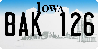IA license plate BAK126