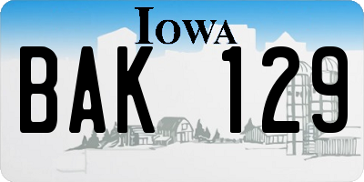 IA license plate BAK129
