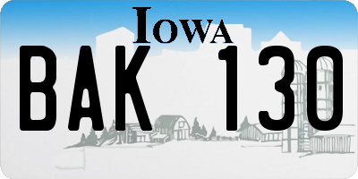 IA license plate BAK130
