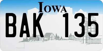 IA license plate BAK135