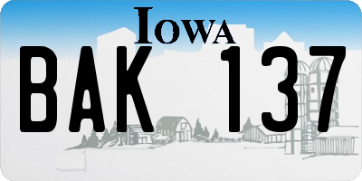 IA license plate BAK137