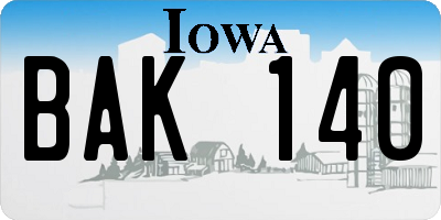 IA license plate BAK140