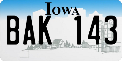 IA license plate BAK143
