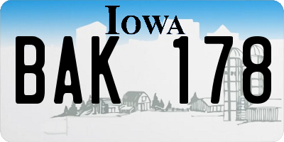 IA license plate BAK178