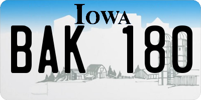 IA license plate BAK180