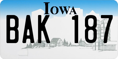 IA license plate BAK187