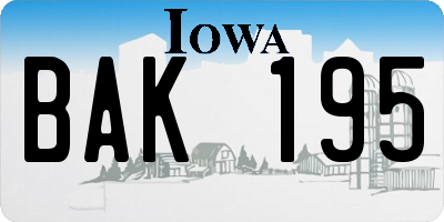 IA license plate BAK195