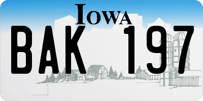 IA license plate BAK197