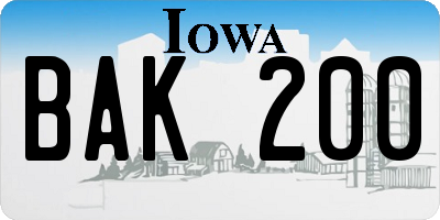 IA license plate BAK200