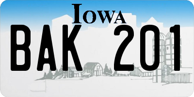IA license plate BAK201